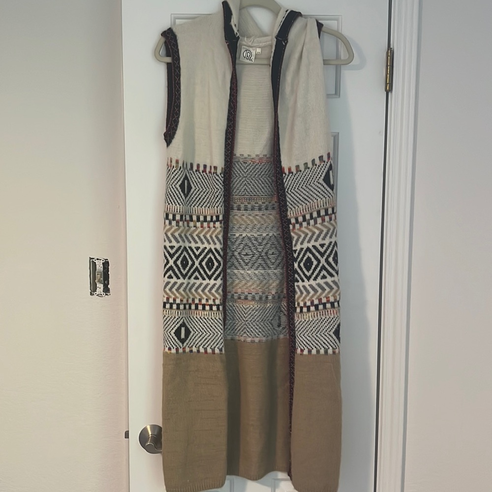 Sleeveless Southwestern Wrap with Hoodie